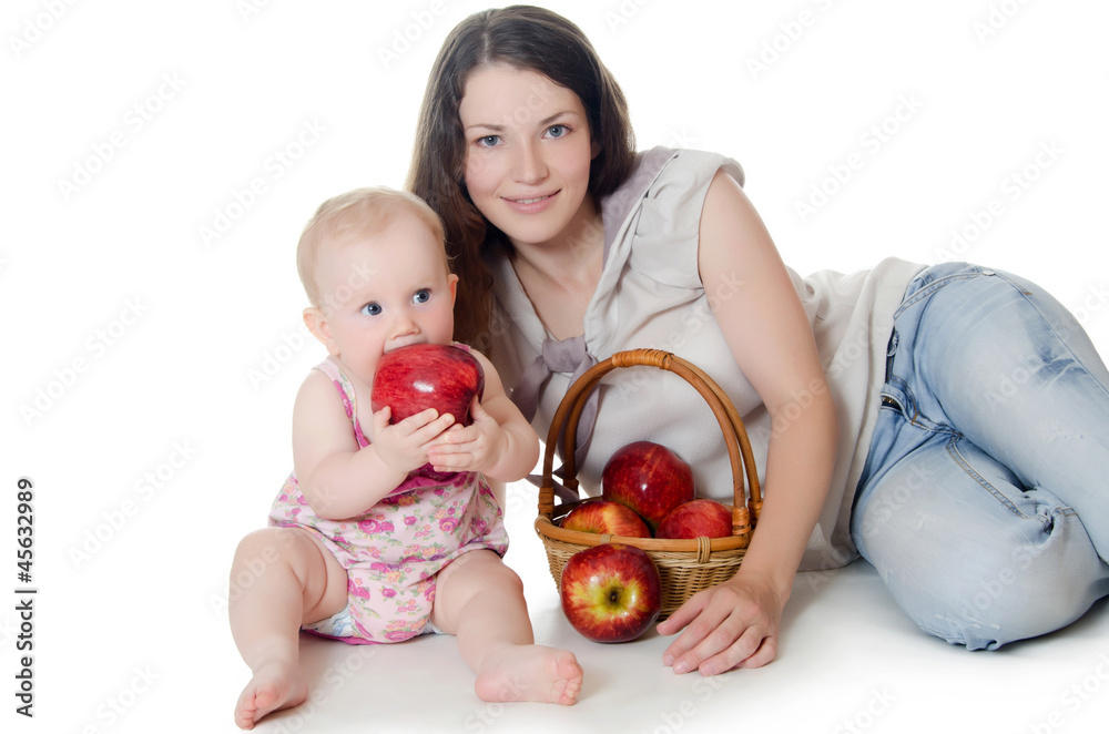 The little baby with red apples The little baby with red apples