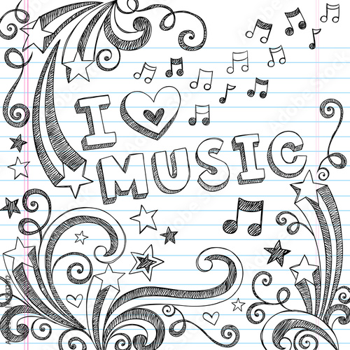 I Love Music Sketchy Back to School Doodles Vector
