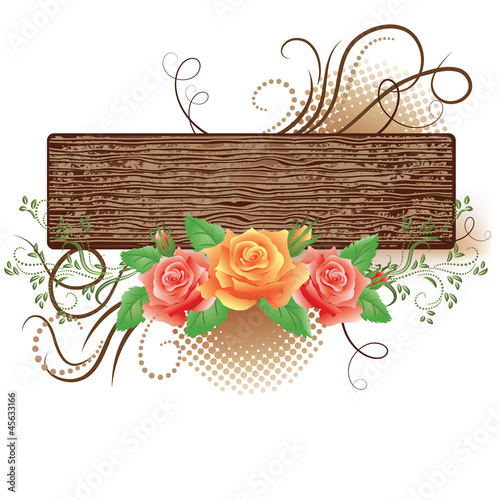Wooden signboard with flowers