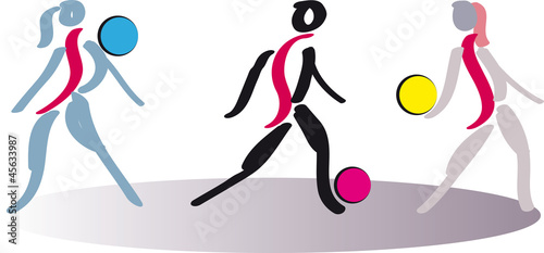 Logo für Physiotherapie, Fitness, wellness. Drei Frauen, die sich mit dem Ball bewegen. Fit bleiben.