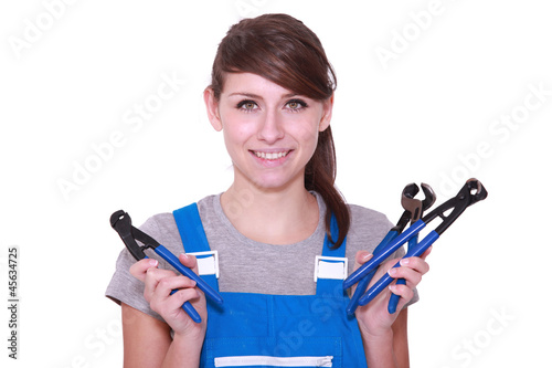 Young woman with a selection of grips