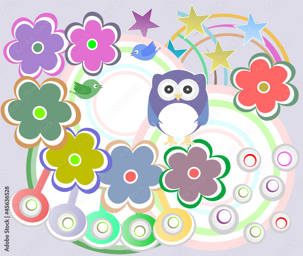 holiday card with cute owl and flowers holiday card with cute owl and flowers
