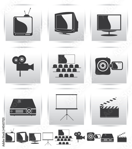 Vector Movie icons. Film and projector screen icons