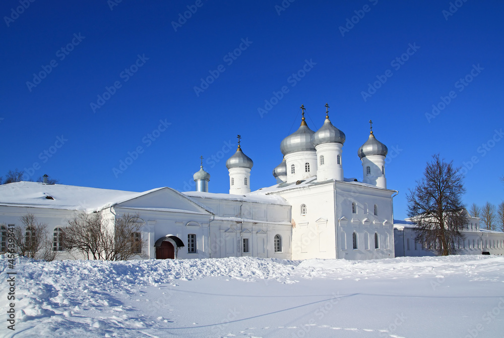 christian orthodox male priory amongst snow