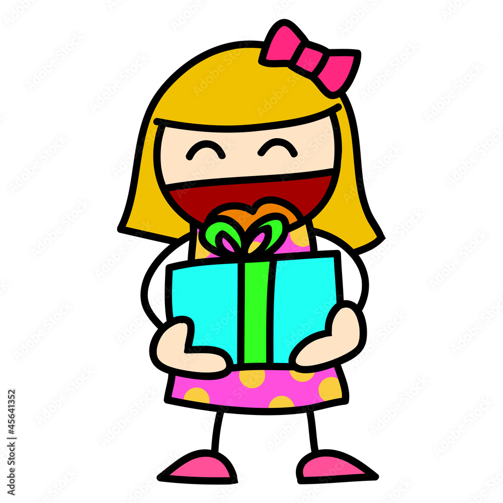 Child and gift hand writing cartoon. Child and gift hand writing cartoon.