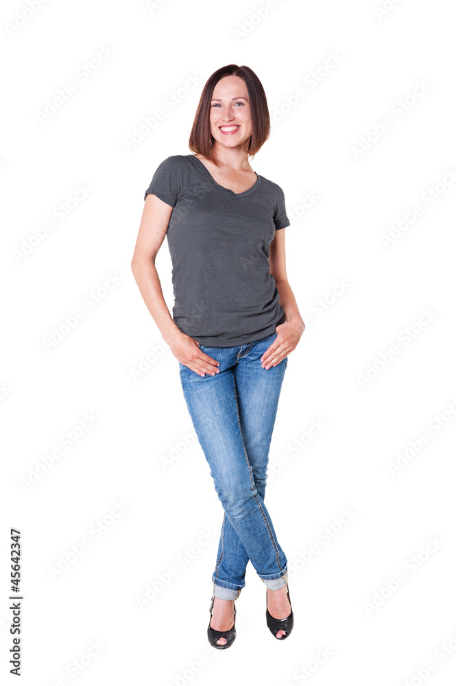 Fototapeta premium smiley slim girl in the t-shirt and jeans