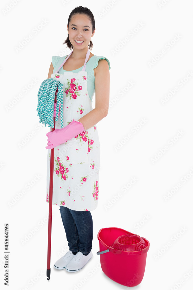 Woman with mop and bucket