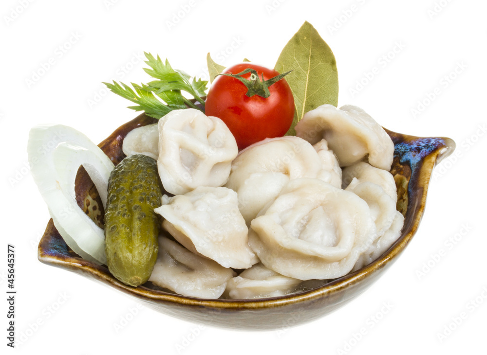 Bowl with traditional russian dish - pelmeni Bowl with traditional russian dish - pelmeni