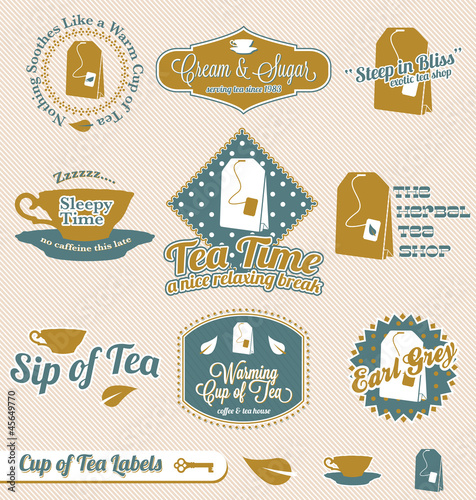 Vector Set: Retro Tea Time Labels and Stickers