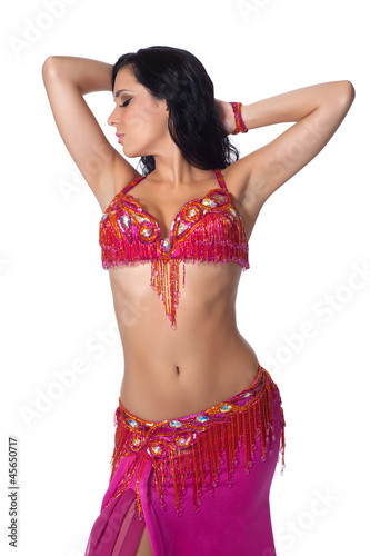 Belly dancer wearing a hot pink costume