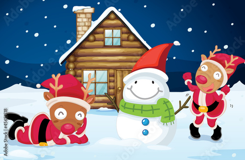 house and reindeer