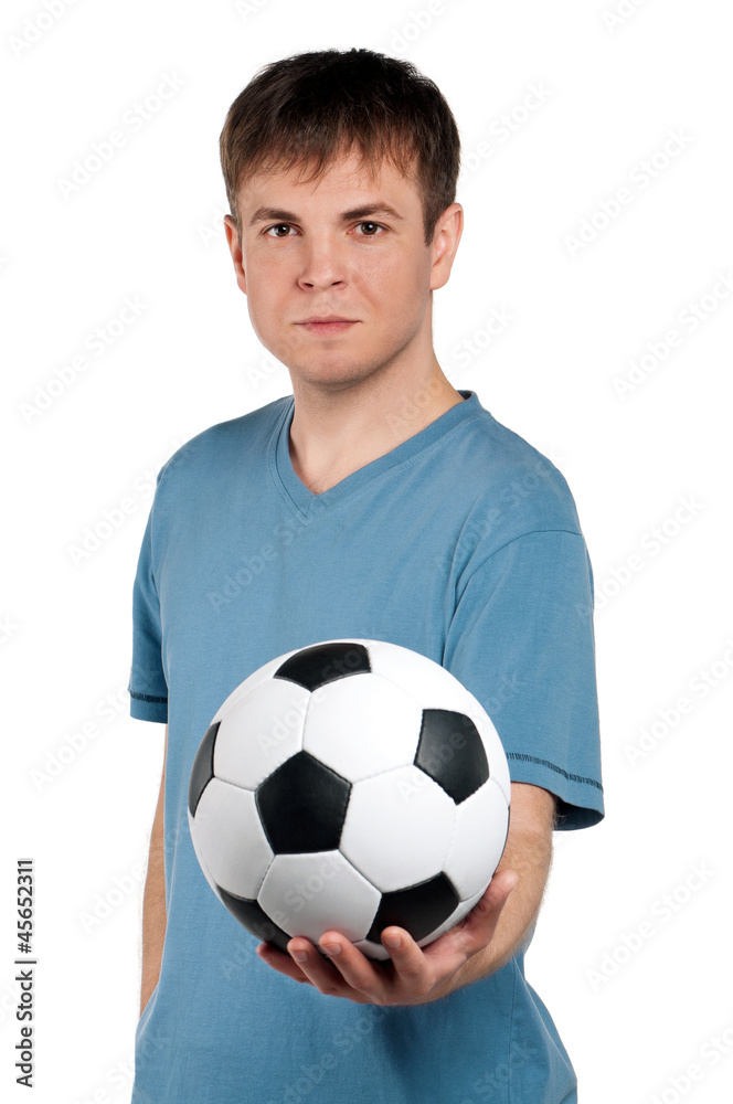 Man with classic soccer ball Man with classic soccer ball