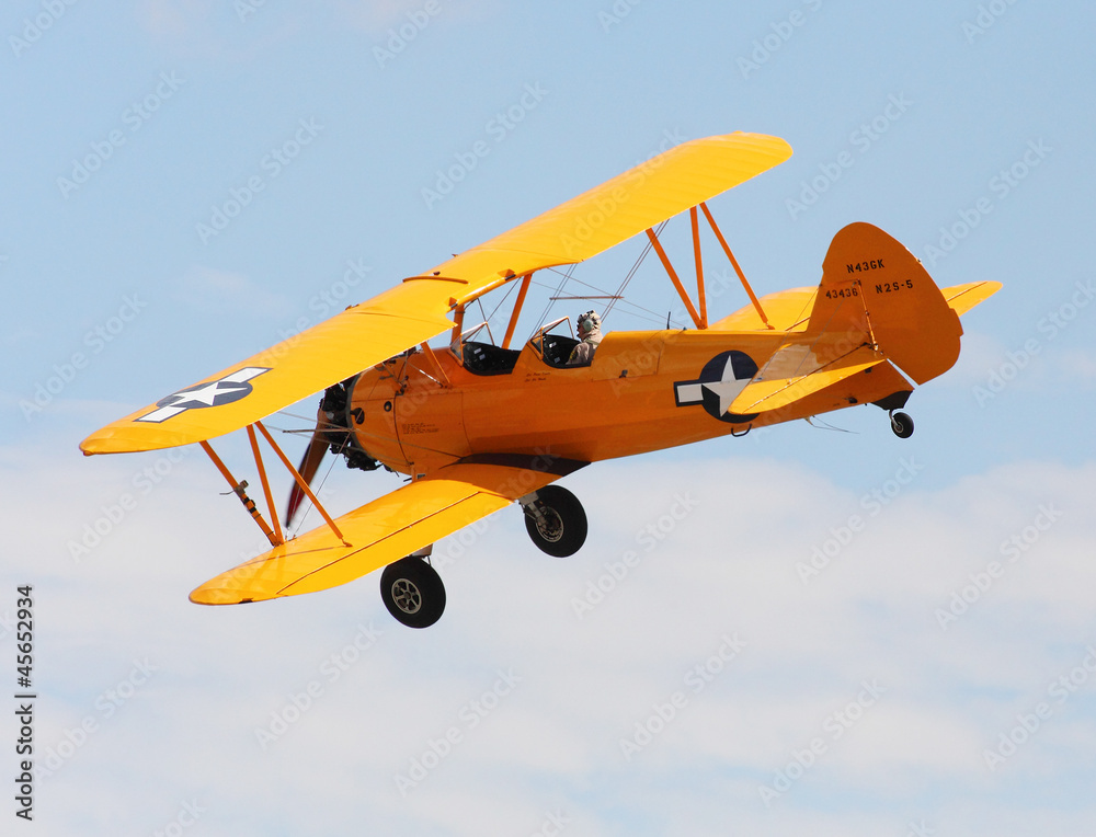 Flying biplane. Flying biplane.