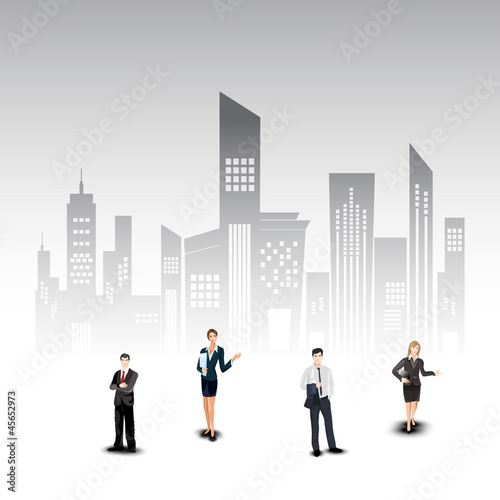Business persons on abstract urban city background. EPS 10.