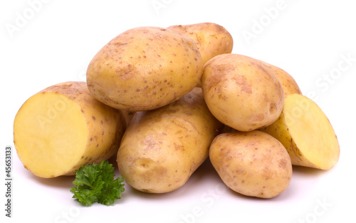 New potato and parsley isolated on white background