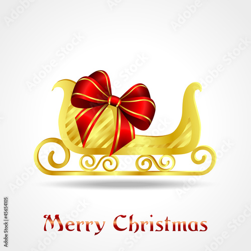 golden sledge with red ribbon
