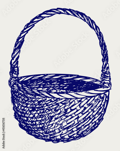 Empty wicker basket. Doodle style