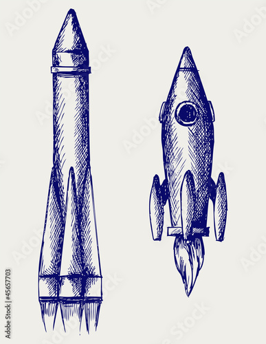 Retro rocket. Doodle style