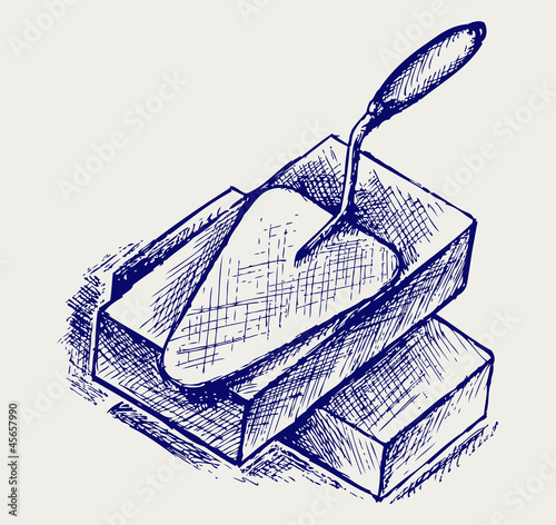 Trowel and bricks. Doodle style