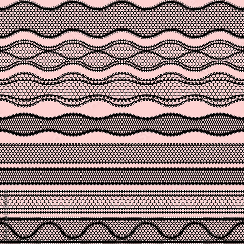 Lace seamless borders. Vector set of elements for design.