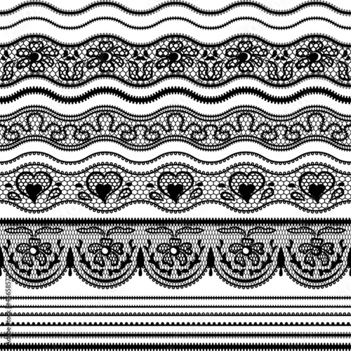 Lace seamless borders. Vector set of elements for design.