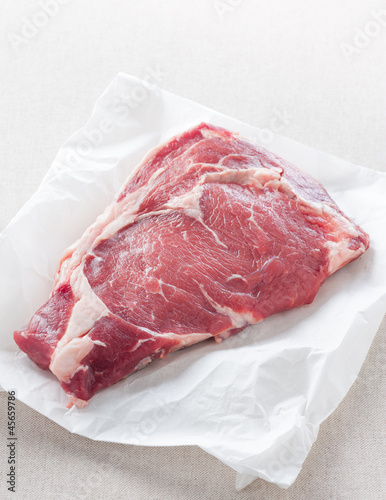 raw steak on white paper