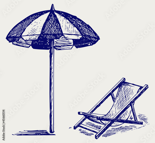Chair and beach umbrella. Doodle style