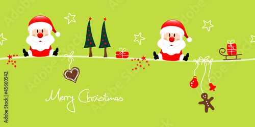 2 Sitting Christmas Santas & Symbols Light Green