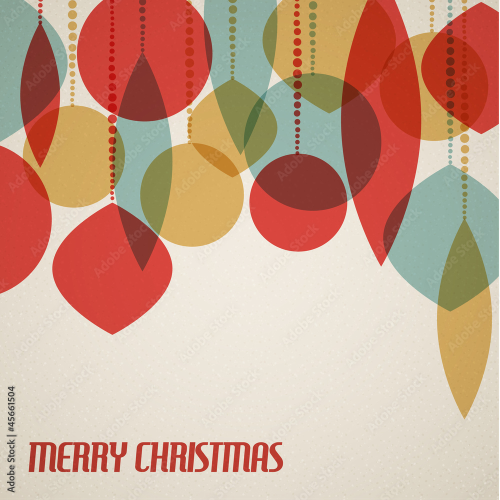 Retro Christmas card with christmas decorations