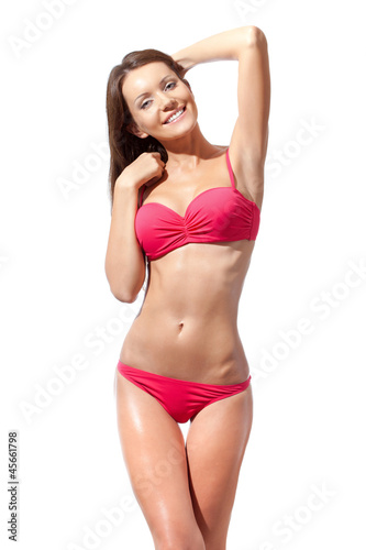 happy woman wearing bikini