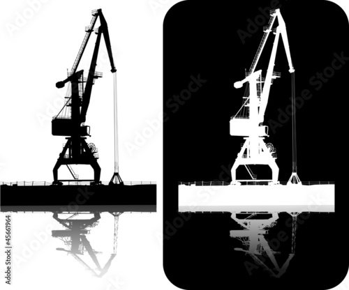Bilde på lerret Silhouette of the port crane on black and white backgrounds