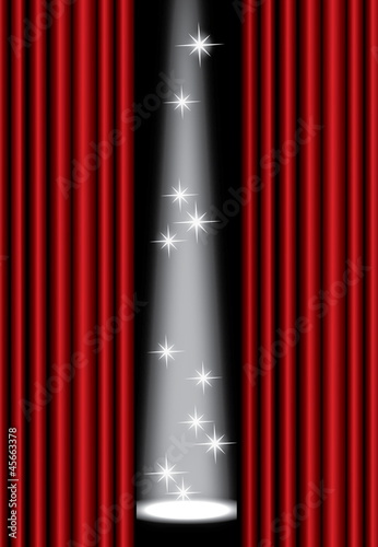 Red theater curtain with spotlight on stage, EPS10