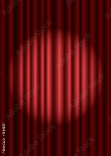 Closed red theater curtain with spotlight in the center, EPS10
