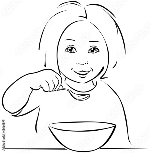 child eating - black outline