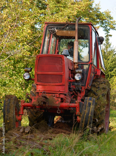 red old tractor