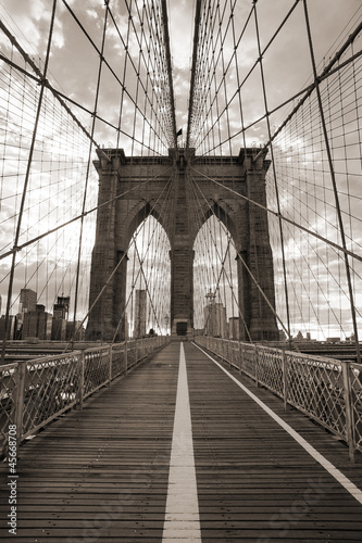 Brooklyn Bridge in New York City. Sepia tone.
