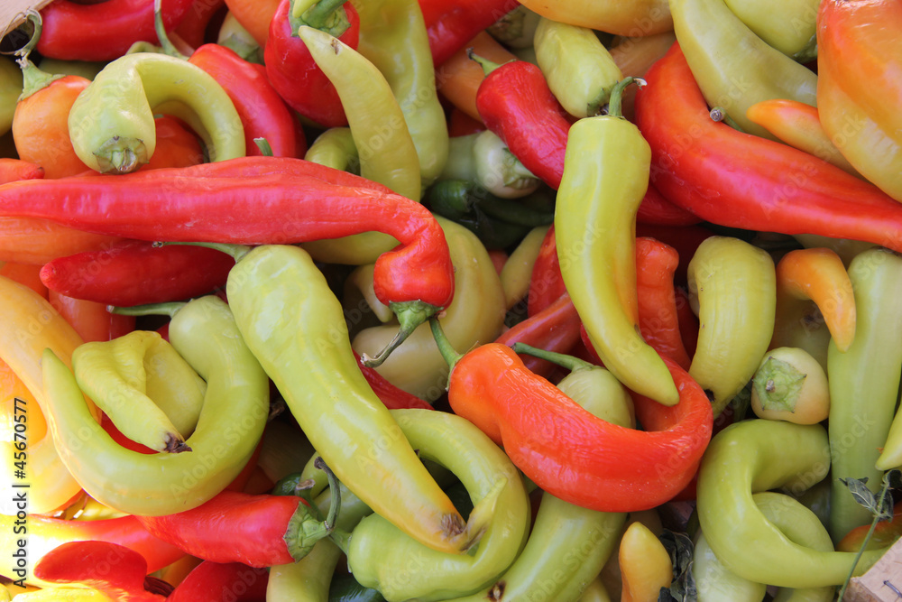 Fresh peppers at a market