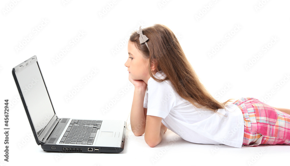 beautiful girl with laptop isolated on white beautiful girl with laptop isolated on white