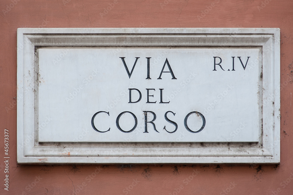 Obraz premium Street plate of famous Via del Corso. Rome. Italy.