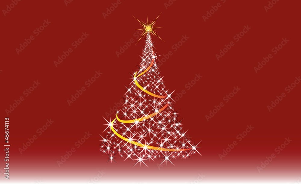 weihnachtsbaum mit gelben band auf rotem hintergrund weihnachtsbaum mit gelben band auf rotem hintergrund