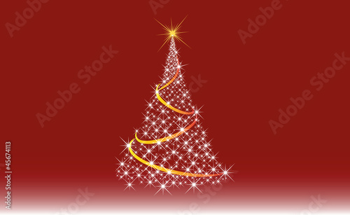 weihnachtsbaum mit gelben band auf rotem hintergrund