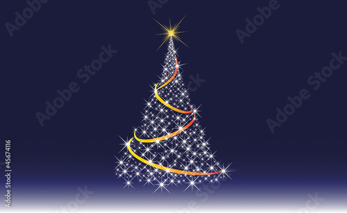 weihnachtsbaum mit gelben band auf blauem hintergrund