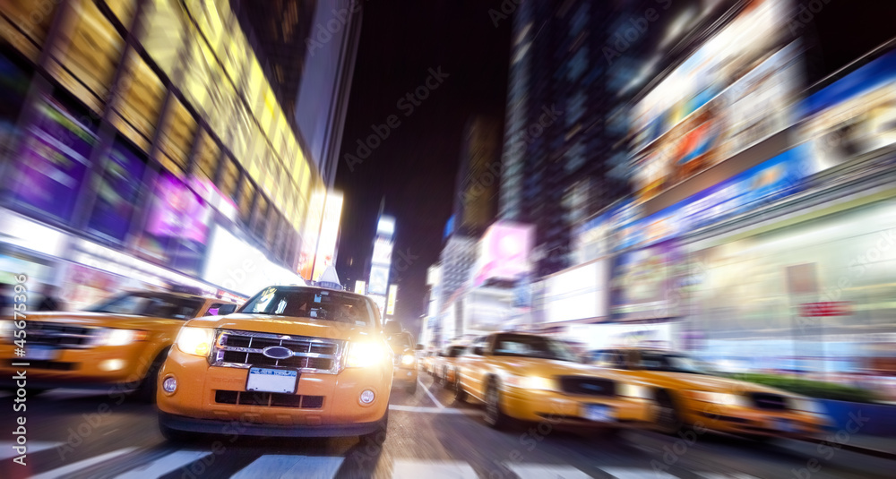 New York Taxi on Time Square in the night