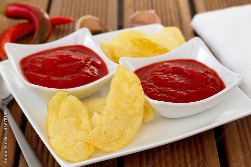 pepper sauce in bowl with chips pepper sauce in bowl with chips