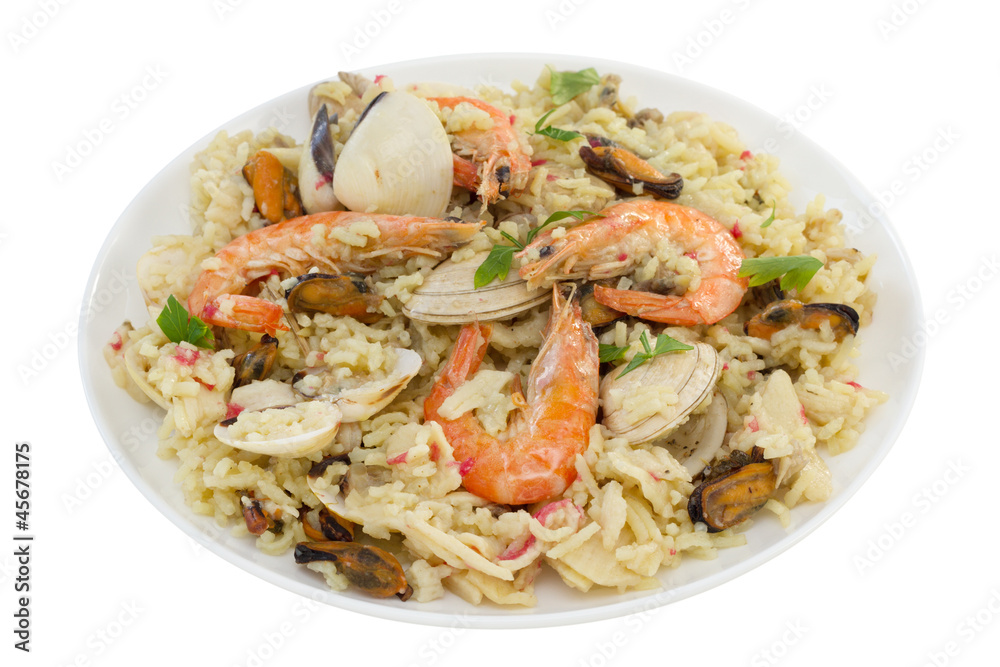 rice with seafood on white background rice with seafood on white background