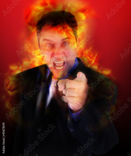 Angry Fired Boss Pointing with Flames photo