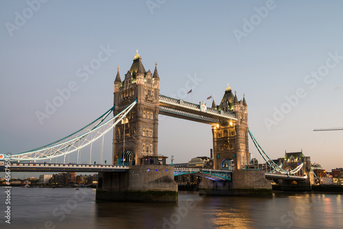 Famous Tower Bridge at night, seen from Tower of London Area, UK