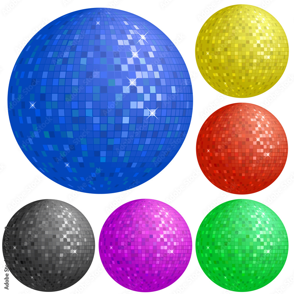 Set of colorful disco balls Set of colorful disco balls
