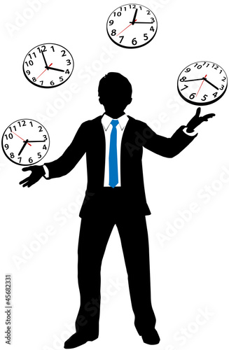 Busy business person juggles time clock