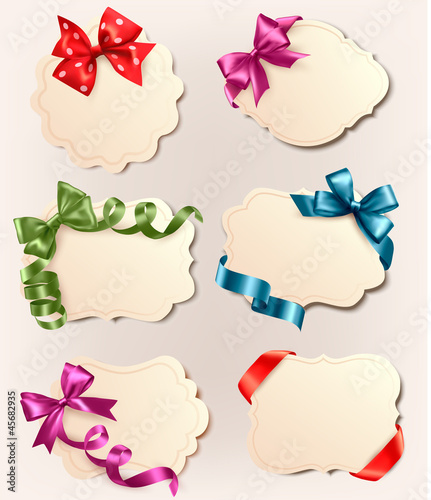 Set of beautiful retro labels with colorful gift bows